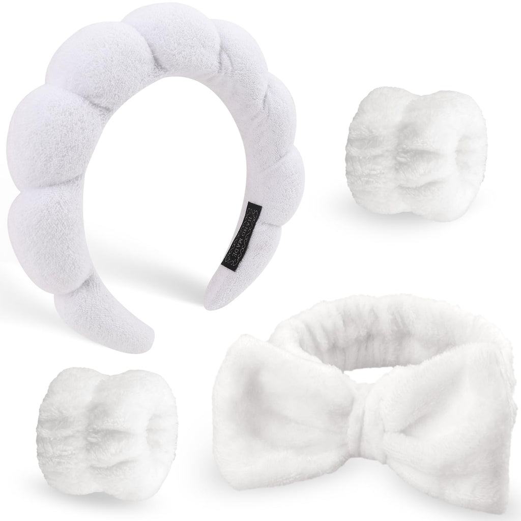 DRESHOW Spa Hair Band for Women Face Washing Set of Wristbands Sponge Soft Terry Cloth Makeup Skincare Non-Slip Headband for Women Girls 4 Pieces