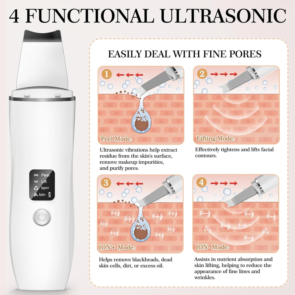 Ultrasonic Blackhead Remover Exfoliating Device, Deep Pore Cleansing, Deep Cleansing Facial Cleansing, 4 Modes Blackhead Removal, Rechargeable by