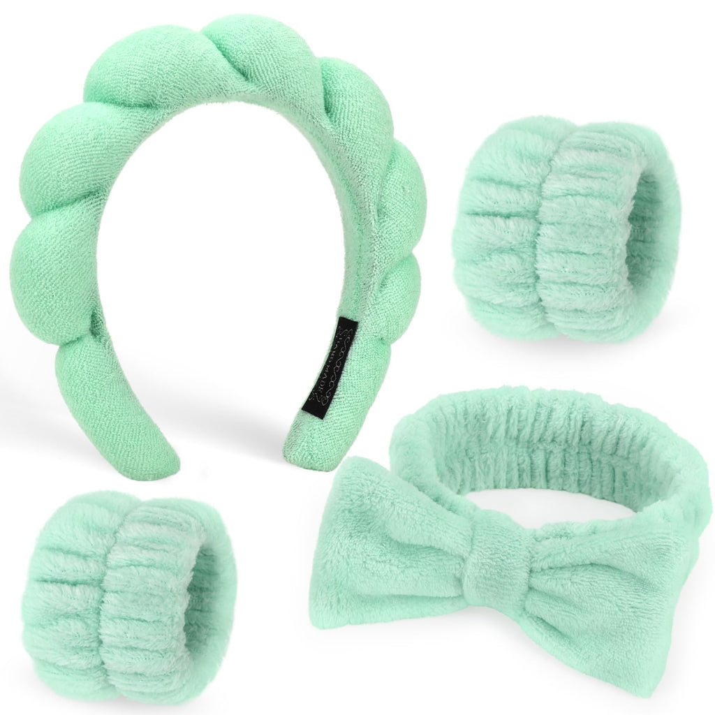 DRESHOW Spa Hair Band for Women Face Washing Set of Wristbands Sponge Soft Terry Cloth Makeup Skincare Non-Slip Headband for Women Girls 4 Pieces