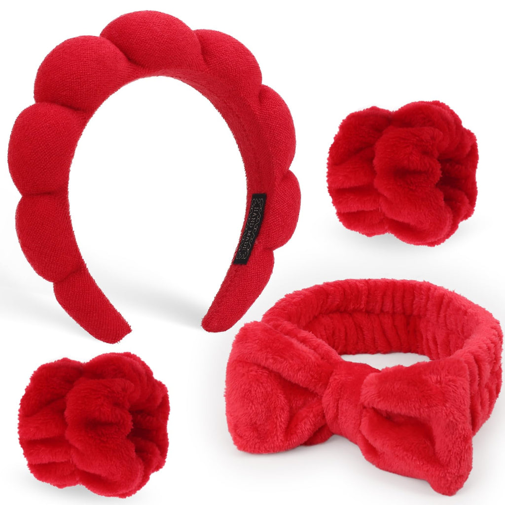 DRESHOW Spa Hair Band for Women Face Washing Set of Wristbands Sponge Soft Terry Cloth Makeup Skincare Non-Slip Headband for Women Girls 4 Pieces