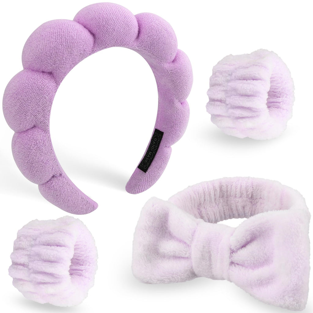 DRESHOW Spa Hair Band for Women Face Washing Set of Wristbands Sponge Soft Terry Cloth Makeup Skincare Non-Slip Headband for Women Girls 4 Pieces