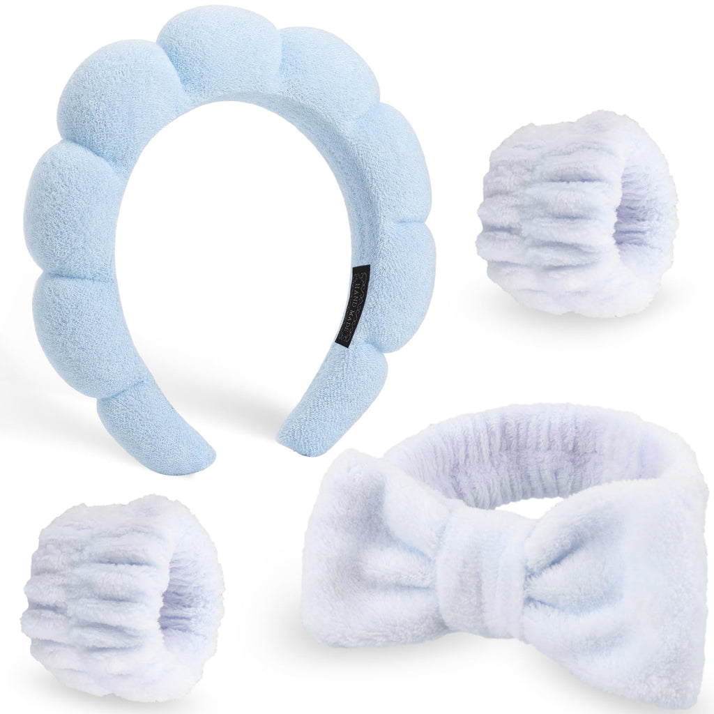 DRESHOW Spa Hair Band for Women Face Washing Set of Wristbands Sponge Soft Terry Cloth Makeup Skincare Non-Slip Headband for Women Girls 4 Pieces