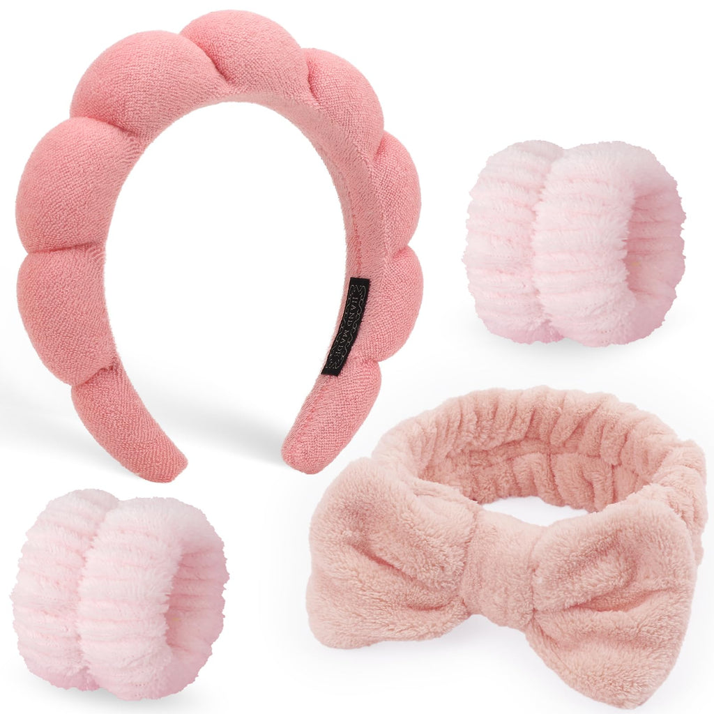 DRESHOW Spa Hair Band for Women Face Washing Set of Wristbands Sponge Soft Terry Cloth Makeup Skincare Non-Slip Headband for Women Girls 4 Pieces