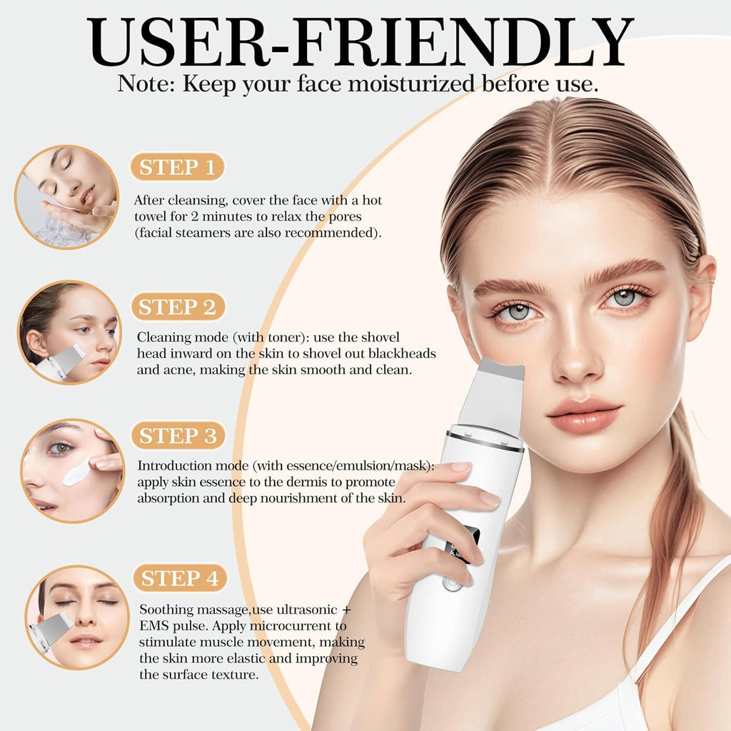 Ultrasonic Blackhead Remover Exfoliating Device, Deep Pore Cleansing, Deep Cleansing Facial Cleansing, 4 Modes Blackhead Removal, Rechargeable by