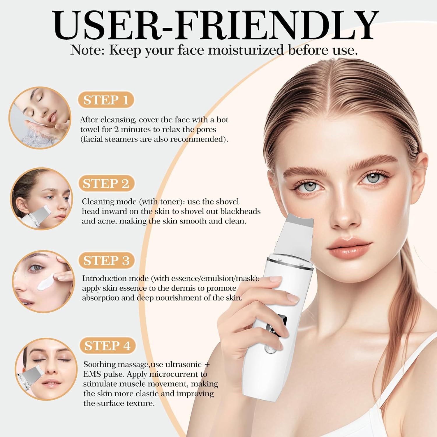 Ultrasonic Blackhead Remover Exfoliating Device, Deep Pore Cleansing, Deep Cleansing Facial Cleansing, 4 Modes Blackhead Removal, Rechargeable by