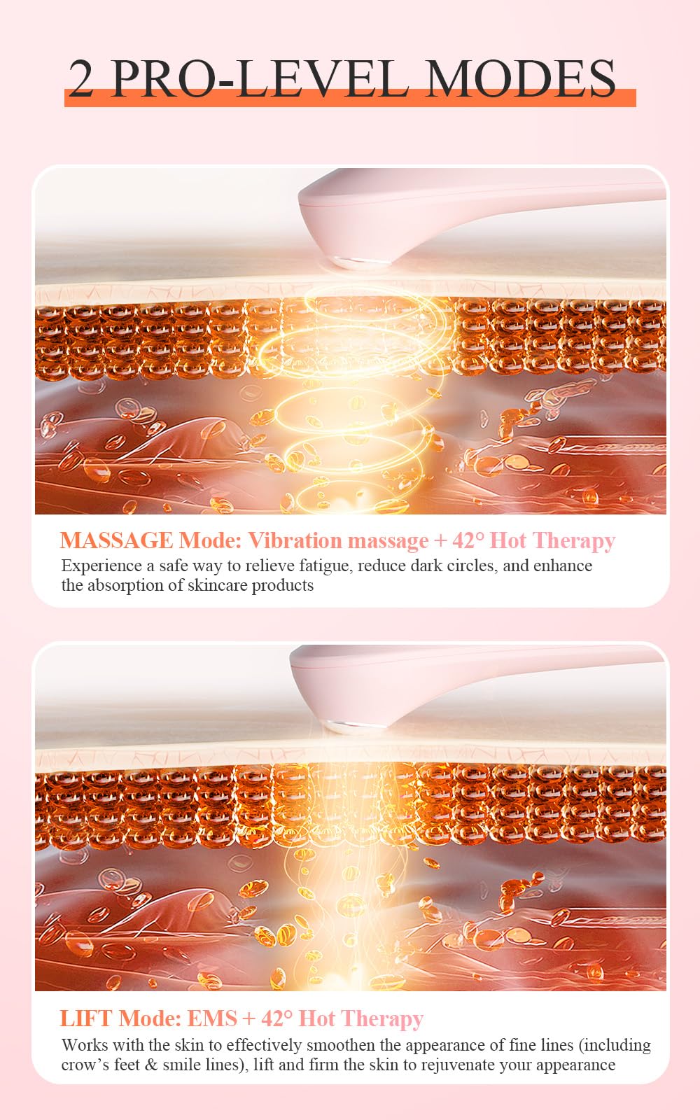 TOUCHBeauty EMS Eye Massager, Anti-Wrinkle Massage with Heating and Vibration, Rechargeable Anti-Aging Massager with 2 Massage Modes for Under Eye Bags, Dark Circles