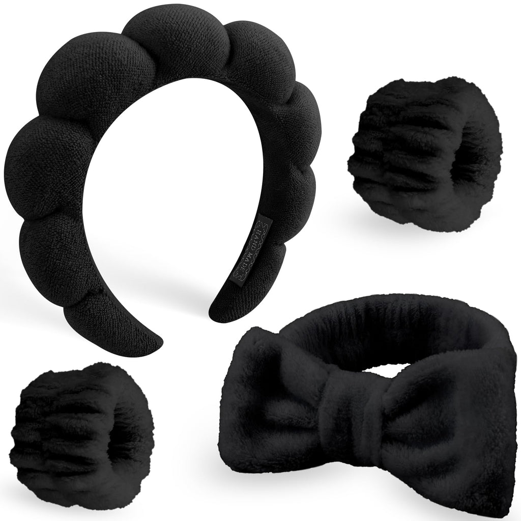 DRESHOW Spa Hair Band for Women Face Washing Set of Wristbands Sponge Soft Terry Cloth Makeup Skincare Non-Slip Headband for Women Girls 4 Pieces