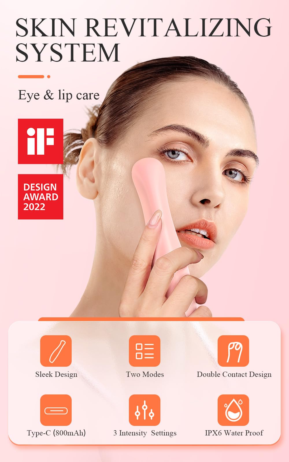 TOUCHBeauty EMS Eye Massager, Anti-Wrinkle Massage with Heating and Vibration, Rechargeable Anti-Aging Massager with 2 Massage Modes for Under Eye Bags, Dark Circles