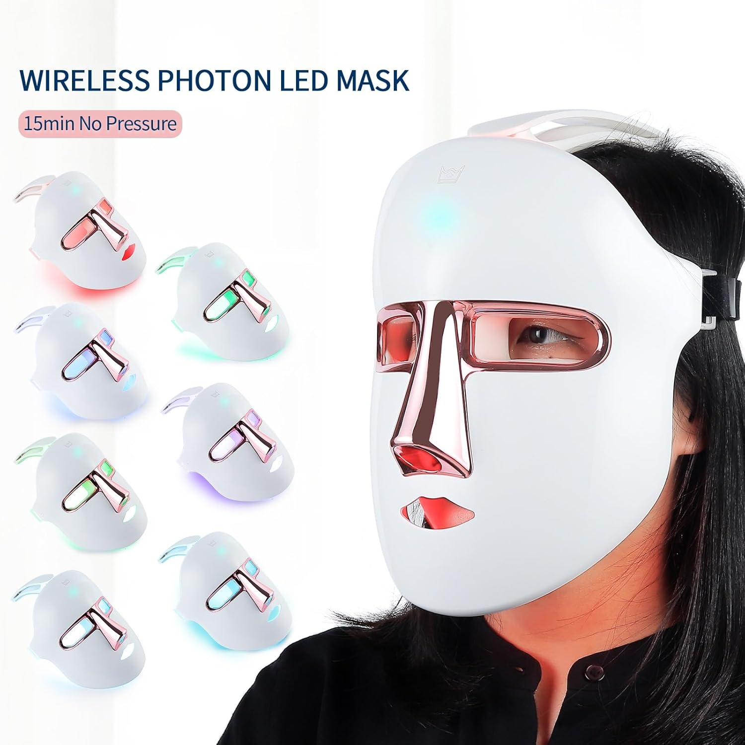 Wireless LED Mask 7 Colors with 270 Beads Rechargeable Red Light Therapy Face Mask Anti-Aging Rejuvenating Firming Smoothing Skin