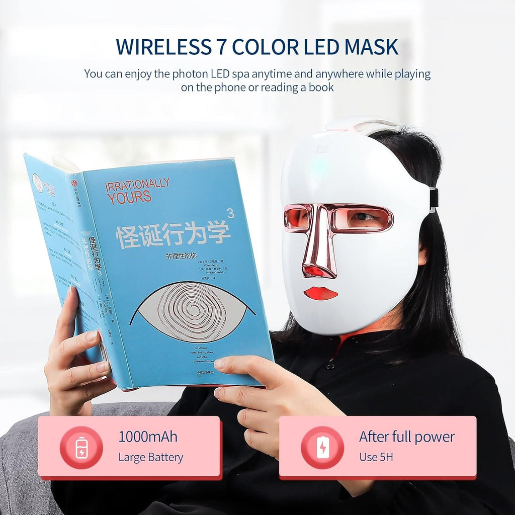 Wireless LED Mask 7 Colors with 270 Beads Rechargeable Red Light Therapy Face Mask Anti-Aging Rejuvenating Firming Smoothing Skin