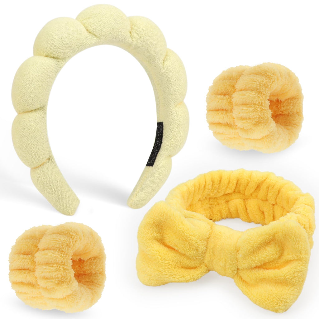 DRESHOW Spa Hair Band for Women Face Washing Set of Wristbands Sponge Soft Terry Cloth Makeup Skincare Non-Slip Headband for Women Girls 4 Pieces