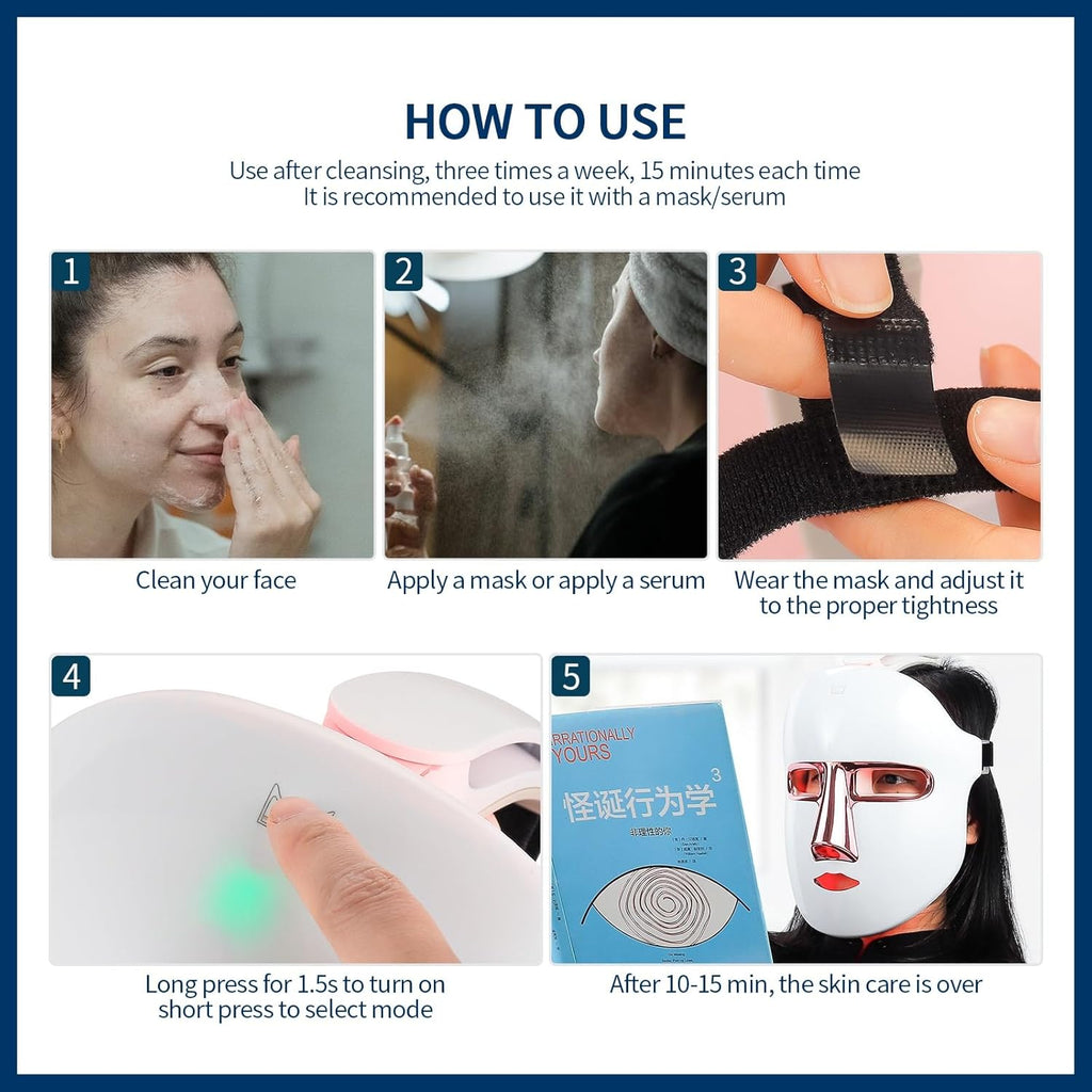 Wireless LED Mask 7 Colors with 270 Beads Rechargeable Red Light Therapy Face Mask Anti-Aging Rejuvenating Firming Smoothing Skin