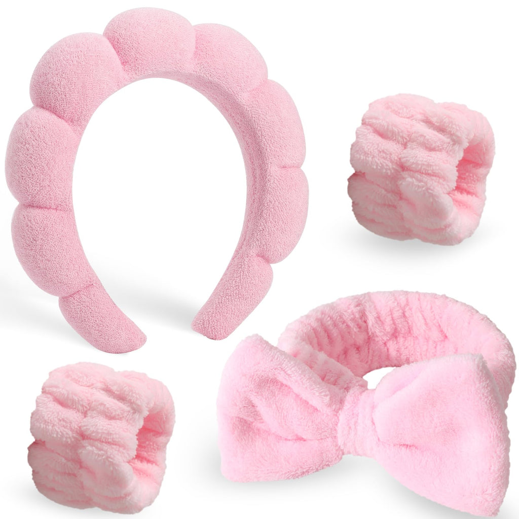 DRESHOW Spa Hair Band for Women Face Washing Set of Wristbands Sponge Soft Terry Cloth Makeup Skincare Non-Slip Headband for Women Girls 4 Pieces