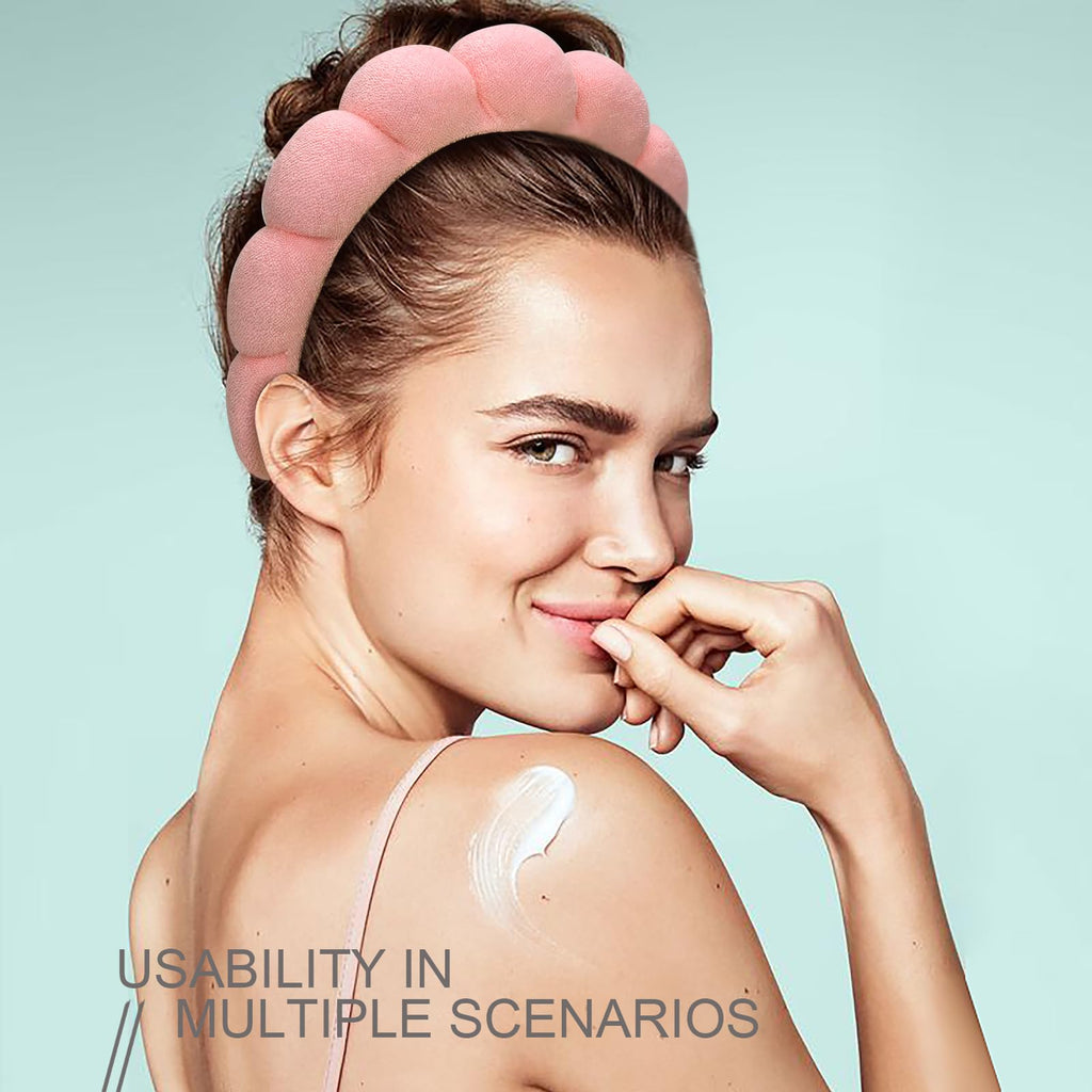 DRESHOW Spa Hair Band for Women Face Washing Set of Wristbands Sponge Soft Terry Cloth Makeup Skincare Non-Slip Headband for Women Girls 4 Pieces