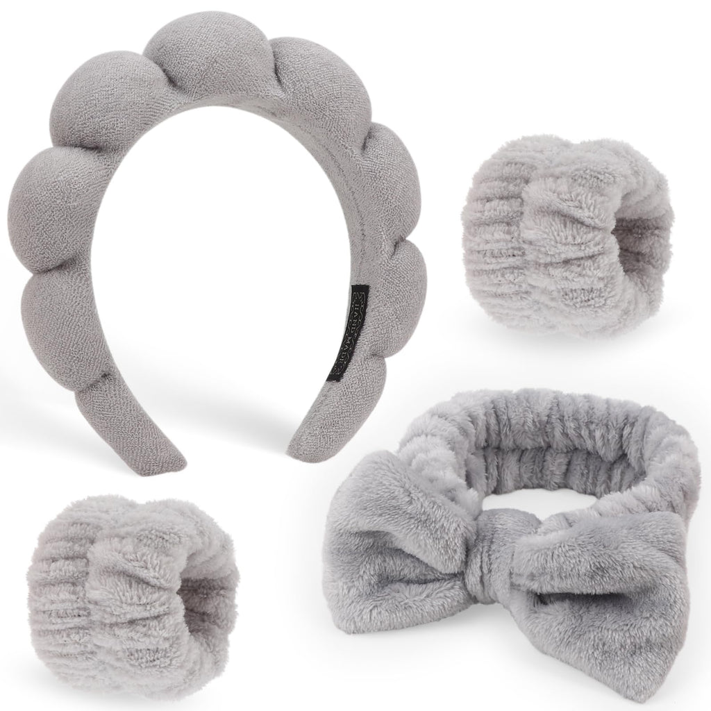 DRESHOW Spa Hair Band for Women Face Washing Set of Wristbands Sponge Soft Terry Cloth Makeup Skincare Non-Slip Headband for Women Girls 4 Pieces
